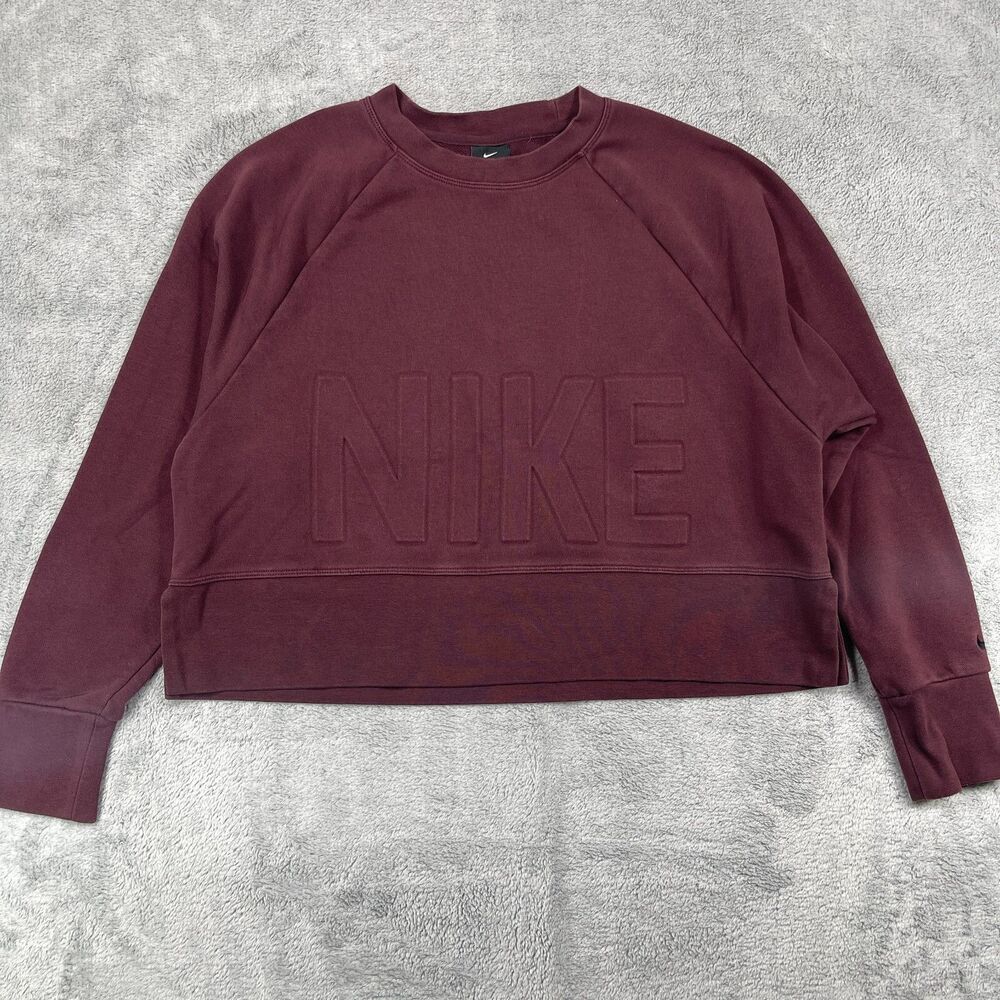 Nike Dri-Fit Sweatshirt Women's Small Maroon Fleece Lined Long‎ Sleeve Cropped